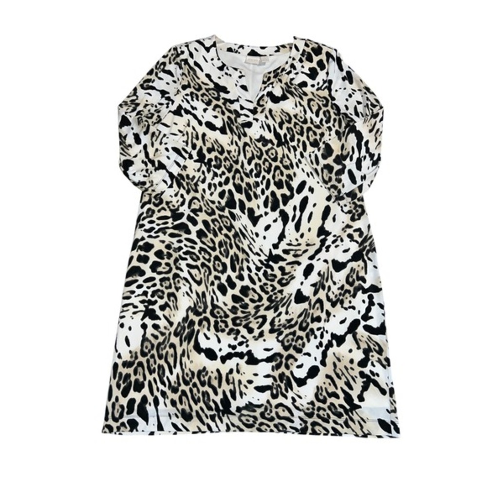 Chico's Womens V-Neck 3/4 Sleeve Leopard‎ Print Tunic Dress Size XL (3) Lined - Picture 6 of 9
